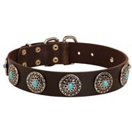 Labrador Luxury Leather Collar With blue Stones